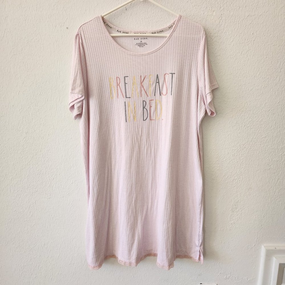Rae Dunn T-Shirt Nightgown Womens 2XL Breakfast In Bed Pink Pajama Top